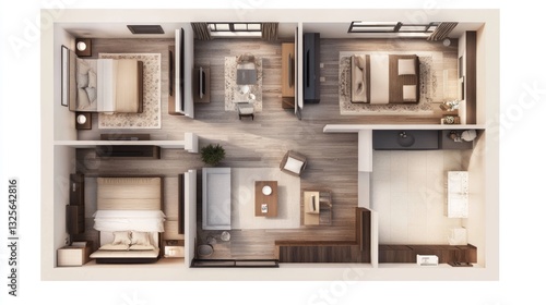 Obraz na płótnie Two bedroom apartment floor plan, modern interior design, sunlit w salonie