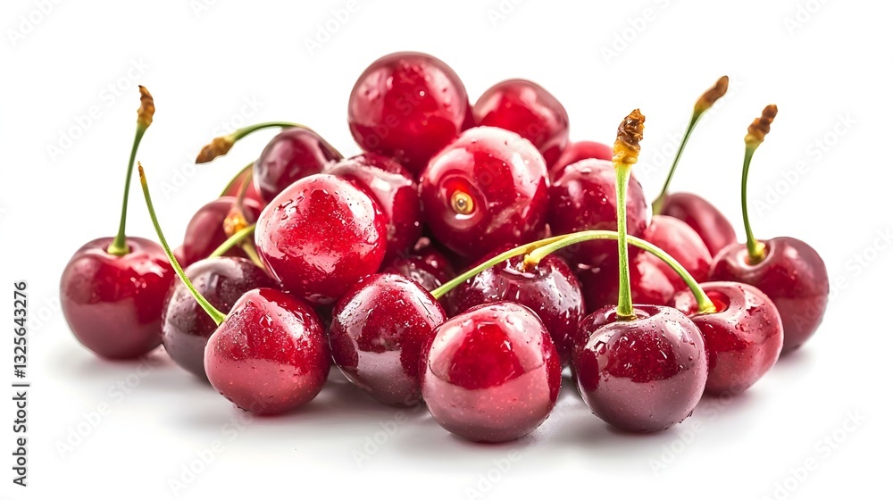 Pile of fresh cherries isolated on white background