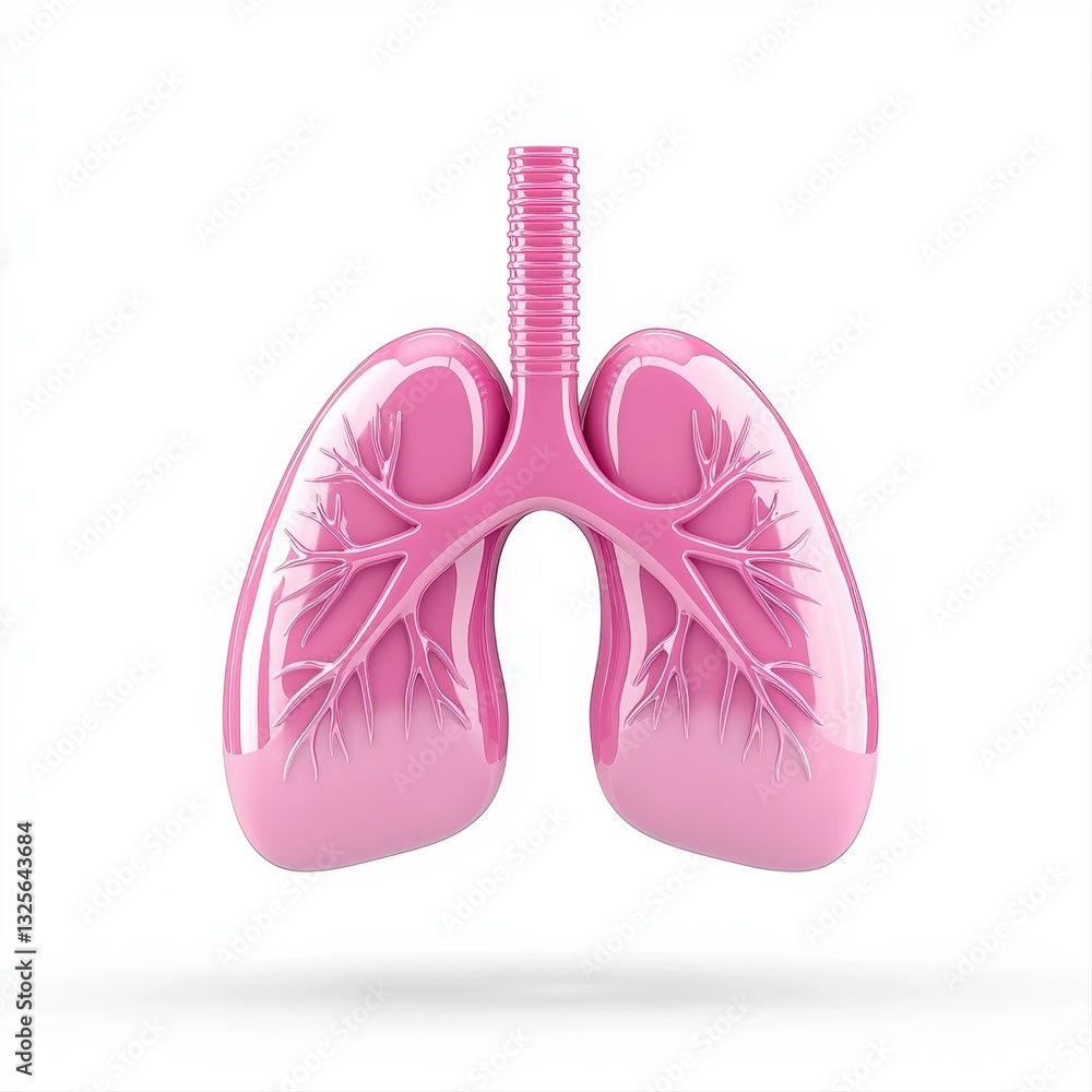Fototapeta premium Pink 3D Rendered Lungs on White Background Medical Illustration