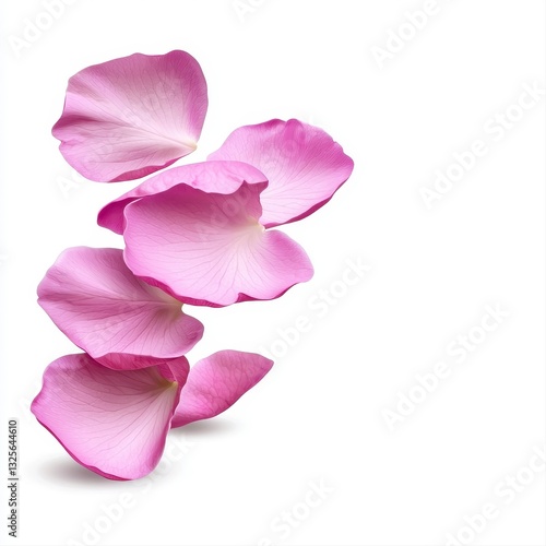 Pink Rose Petals Falling on White Background