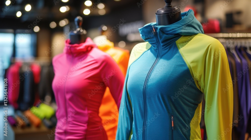 Obraz premium Colorful Activewear Display in Modern Retail Sports Store