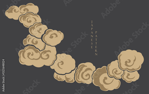 Black and brown background with Japanese chinses cloud pattern in vintage style. Abstract art landscape banner design vector.