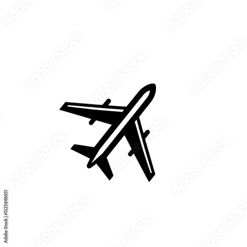 Bold black and white front-facing airplane icon, representing air travel, aviation industry, and commercial airlines.