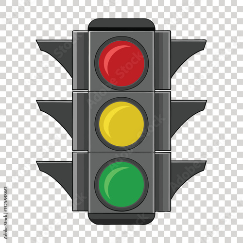 Cartoon Illustration of a Traffic Light Showing All Colors