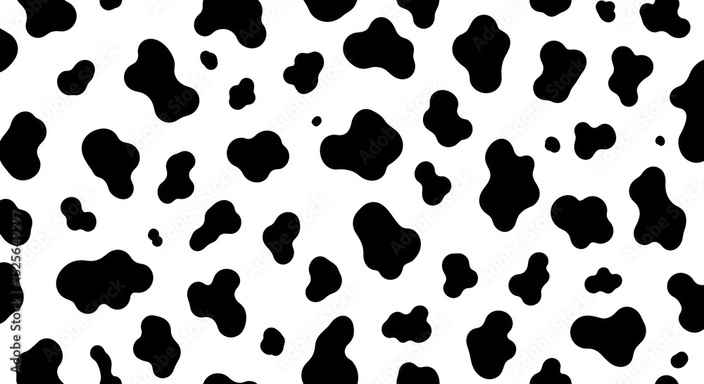 Fototapeta premium A seamless cow pattern featuring bold, black and white spots, perfect for creating stylish designs, textiles, and modern fashion.