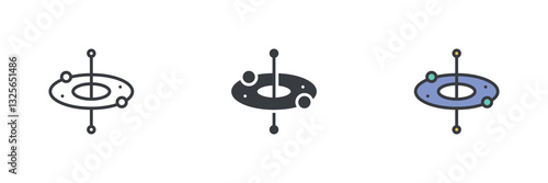 The ring, particles, and central axis different style icon set