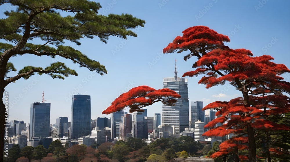 View of contrasting city skyline and Japan.generative.ai