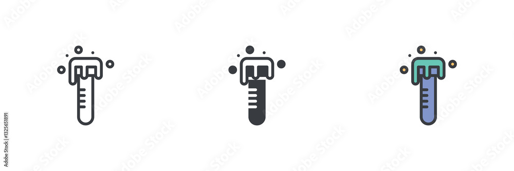 Test tube with bubbles different style icon set Test tube with bubbles different style icon set