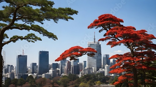 Obraz na płótnie View of contrasting city skyline and Japan.generative.ai w salonie