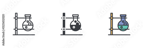 Boiling flask laboratory stand different style icon set