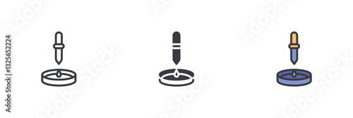 Pipette or dropper with Petri dish different style icon set