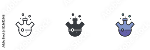 Boiling flask with two necks and bubbles different style icon set