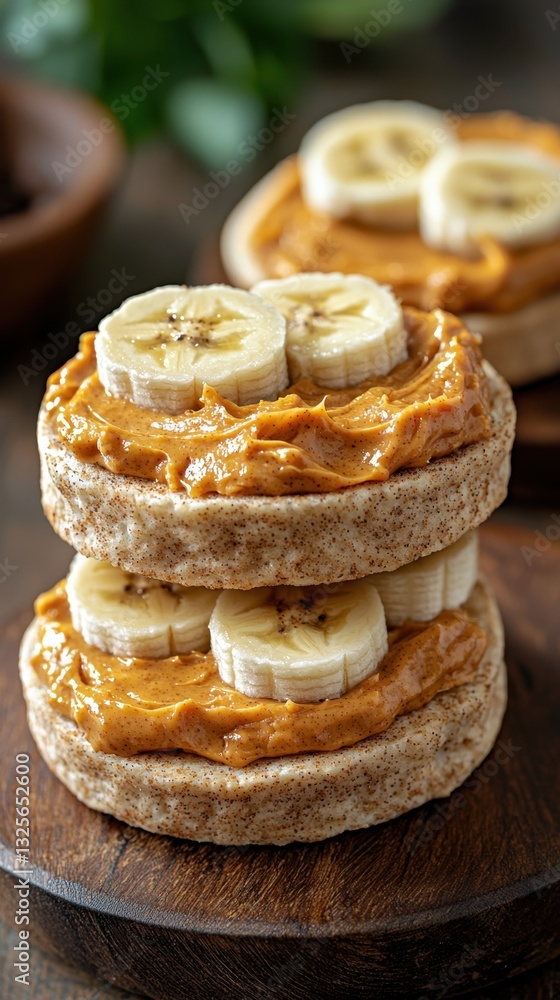 Croffle with peanut butter and banana slices Croffle with peanut butter and banana slices