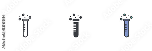 Test tube with bubbles different style icon set