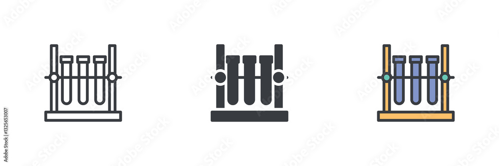 Test tube rack holding multiple test tubes different style icon set Test tube rack holding multiple test tubes different style icon set