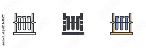 Test tube rack holding multiple test tubes different style icon set