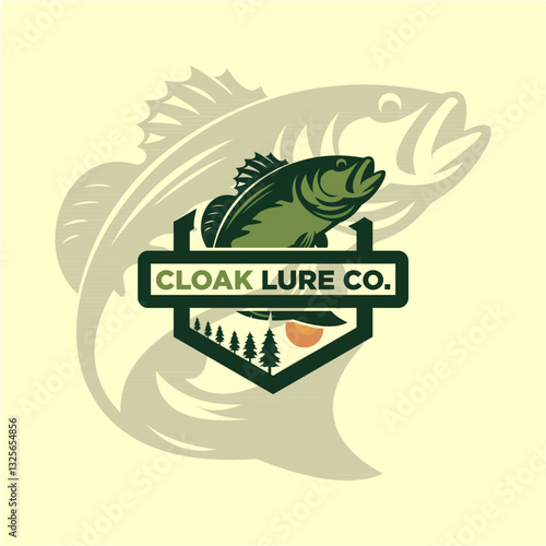 Fishing Logo with Bass and Outdoor Elements