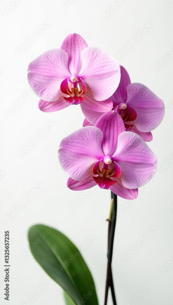 Obraz premium Exotic orchid blooms against white background, floral, nature, orchid on white background