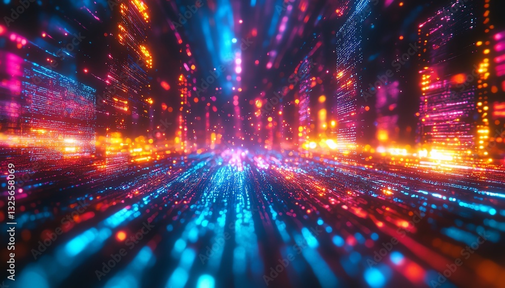 Closeup of colorful computer programming code on a monitor, blurred backdrop, generative AI innovation, glowing lines of code, futuristic programming design Closeup of colorful computer programming code on a monitor, blurred backdrop, generative AI innovation, glowing lines of code, futuristic programming design