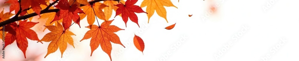 Delicate leaves fall from a maple tree against white background, foliage, organic, branches Delicate leaves fall from a maple tree against white background, foliage, organic, branches