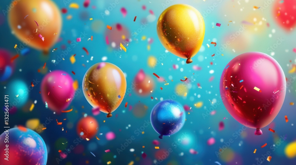 Colorful Balloons with Confetti Against a Vibrant Background Colorful Balloons with Confetti Against a Vibrant Background