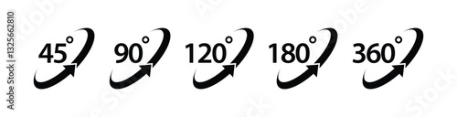 45 90 120 180 360 degree icon set