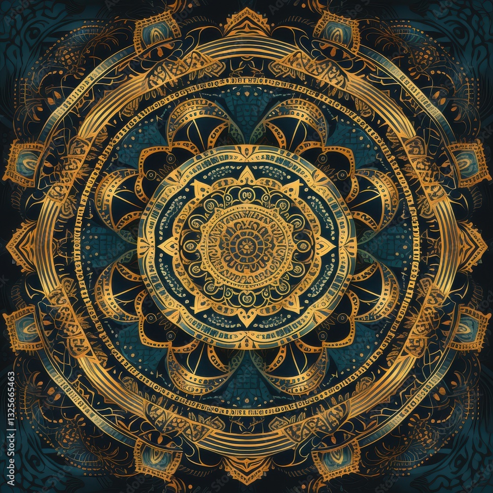 Naklejka premium Mystical Mandala Pattern With Rich Blue And Gold