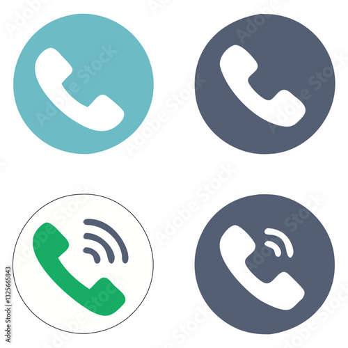 Modern Call Icon Set with Phone Receiver, Missed Call, Incoming and Outgoing Call Symbols

