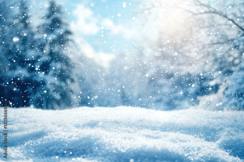 Naklejka premium Christmas Background, Snowy Winter Scene