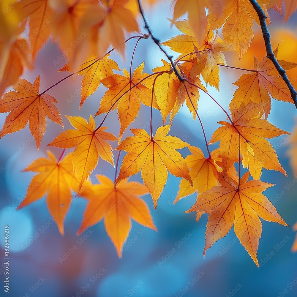 Vibrant orange leaves of a deciduous tree flutter gently in the breeze, set against a clear blue sky, creating a stunning contrast that captures the essence of autumn's beauty. Vibrant orange leaves of a deciduous tree flutter gently in the breeze, set against a clear blue sky, creating a stunning contrast that captures the essence of autumn's beauty.