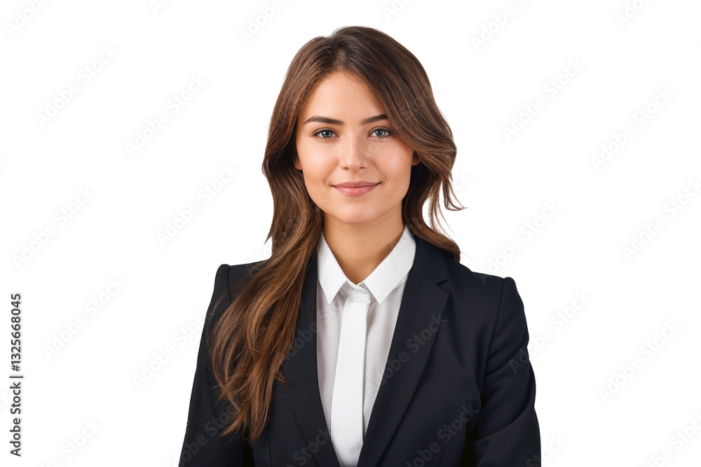 Studio portrait of a corporate businesswoman in suit, smiling on face, isolated on white background Studio portrait of a corporate businesswoman in suit, smiling on face, isolated on white background