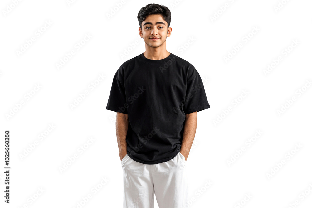Portrait of a handsome young man wearing casual black t-shirt, isolated on white background Portrait of a handsome young man wearing casual black t-shirt, isolated on white background