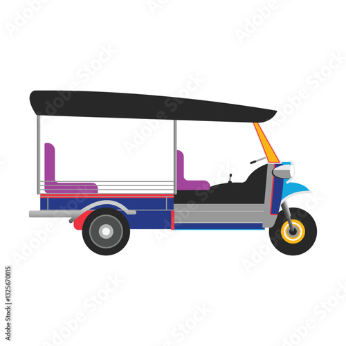 Tuktuk isolated. Tuktuk icon. Tuktuk vector. Thailand famous truck transportation. Thai symbol illustration. Tourist, flat, travel road, culture, white background, traditional, vintage, colorful, trip