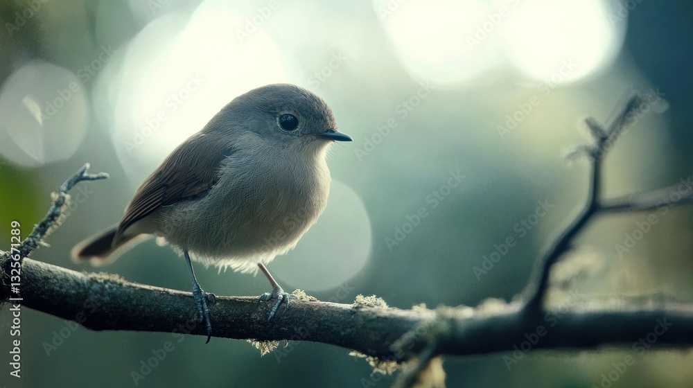 Obraz premium Tiny bird perched on branch in forest