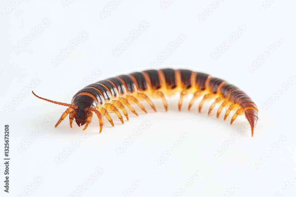 Fototapeta premium Macro Photography of Centipede Isolated on White Background