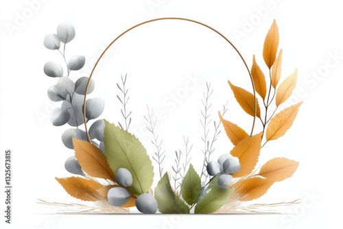 Elegant Frame with Pastel Leaves and Floral Elements for Seasonal and Nature-Inspired Design