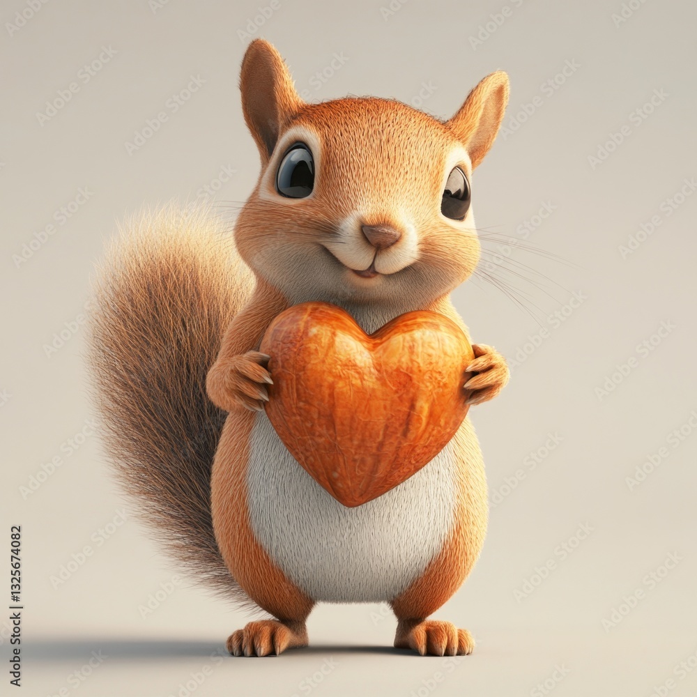 Fototapeta premium Cute Squirrel Holding Heart Symbol of Love and Affection in Forest