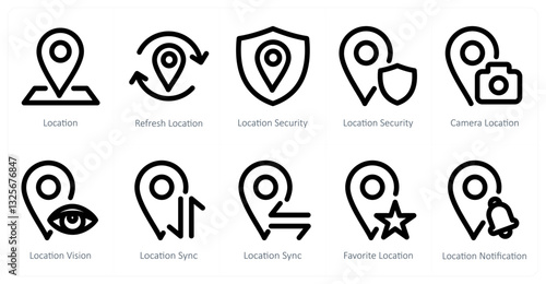 A set of 10 micro icons as location, refresh location, location security