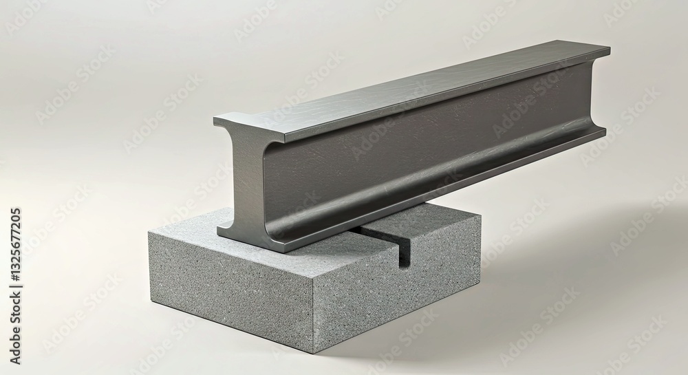 A Stylized Steel I-Beam, Rendered in Brushed Steel Texture, Firmly Embedded in a Concrete Foundation Block A Stylized Steel I-Beam, Rendered in Brushed Steel Texture, Firmly Embedded in a Concrete Foundation Block