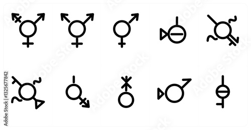 A set of 10 micro icons as gender, transgender, male