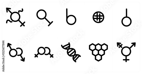 A set of 10 micro icons as gender, transgender, male