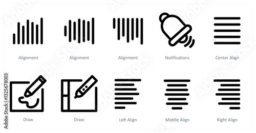 A set of 10 micro icons as alignment, notifications, center align