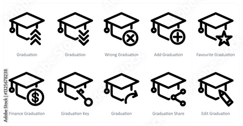 A set of 10 micro icons as graduation, wrong graduation, add graduation