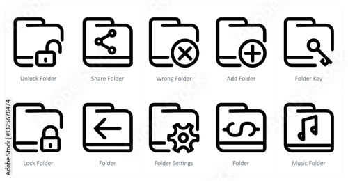 A set of 10 micro icons as unlock folder, share folder, wrong folder