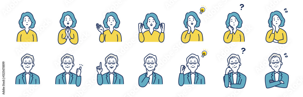 男女の様々な表情とポーズのイラストセット 男女の様々な表情とポーズのイラストセット