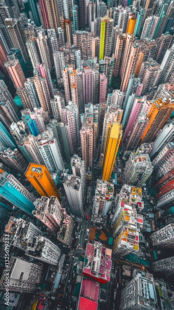 Obraz premium Aerial View of Colorful Urban Landscape in Hong Kong High Rises