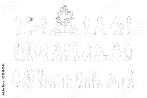 Architectural Scale Figure Silhouette People Outlines Black Outlines