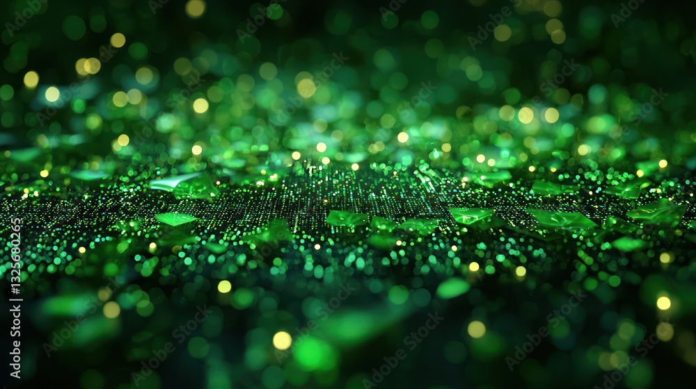 Emerald green glittering texture, bokeh effect Emerald green glittering texture, bokeh effect