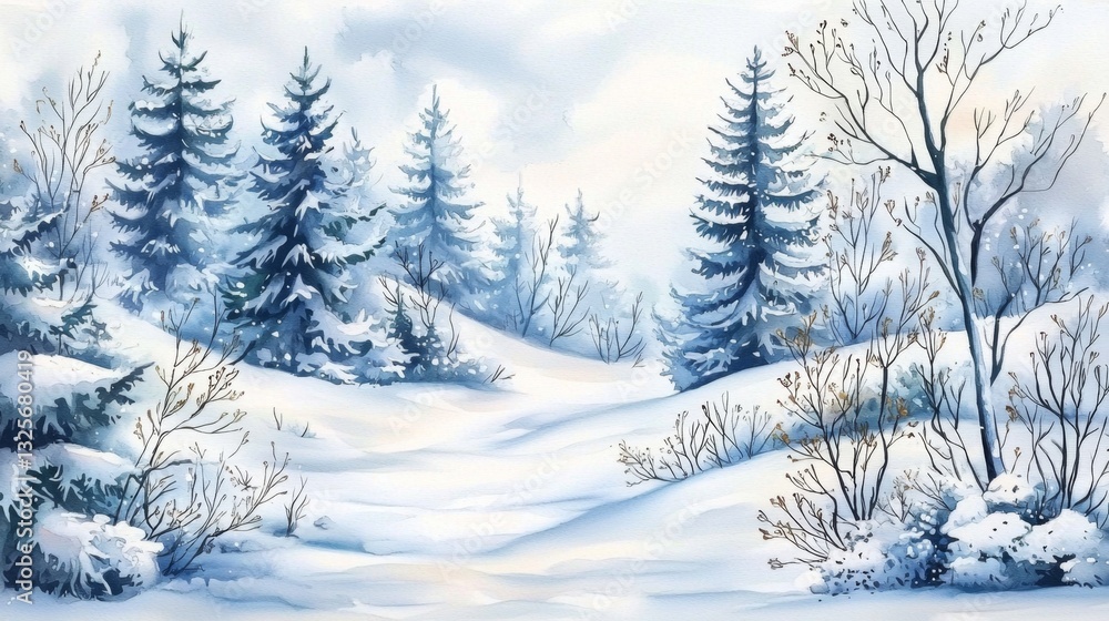 An artistic hand-drawn depiction of a colorful winter scene. An artistic hand-drawn depiction of a colorful winter scene.