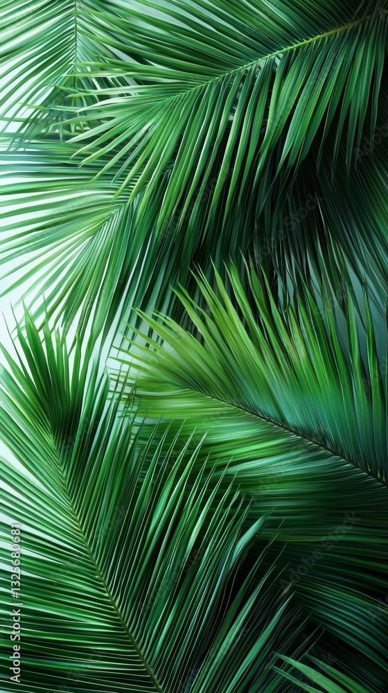 Creative artwork showcasing palm foliage from an overhead perspective Creative artwork showcasing palm foliage from an overhead perspective